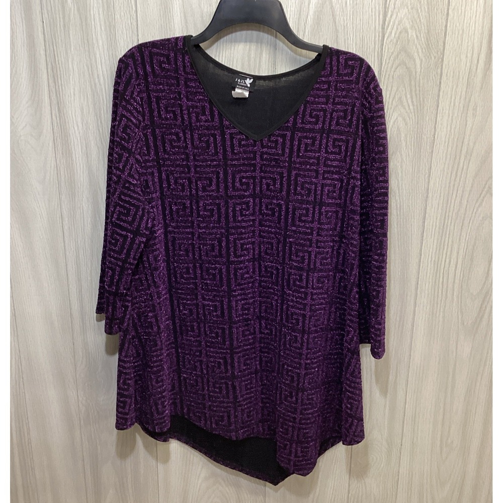 J &‎ JL Women's (Size 3XL) 3/4 Sleeve V-Neck Shirt Geometric Polyester Stretch